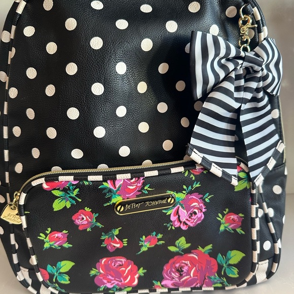 Betsy Johnson backpack with polkadots, stripes roses, and a large bow. NWOT - Picture 15 of 15